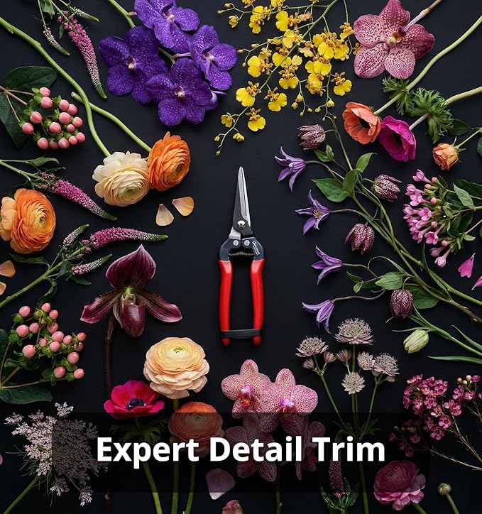 Gardeness Gardening Scissor 2 PCS SK5 high Carbon Steel Straight Florist Scissors, Pruning Snip, Multi-Tasking Garden Precision Herb Snips Flower Clippers Bonsai Trimmers Hydroponic Herbs