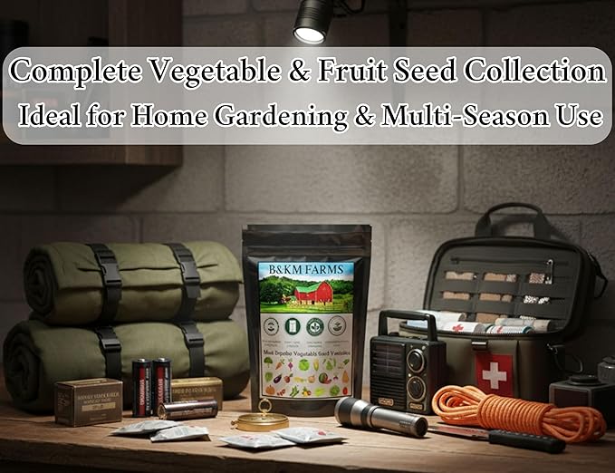 B&KM Farms Vegetable & Herb Seed Vault, 20 Varieties, 40 Packets, 20,000+ Heirloom Non-GMO Seeds, Water Resistant Reclosable Packaging, Home Garden (20 Pack: The Beginner Garden Collection)