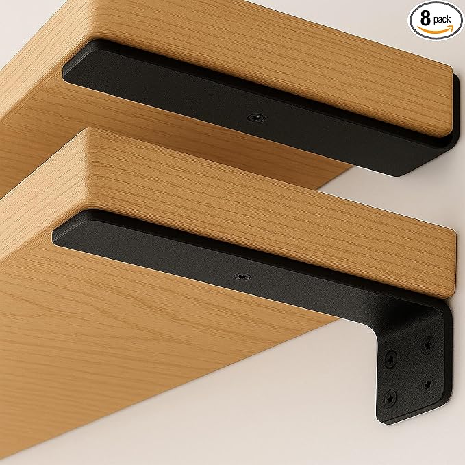 Floating Shelf Bracket 4 Inch of 8 Pack Heavy Duty Shelf Brackets Black Coated Metal L Bracket Wall Shelf Support DIY Brackets with 1/5 Inch Thick and 160 LBS Load Capacity