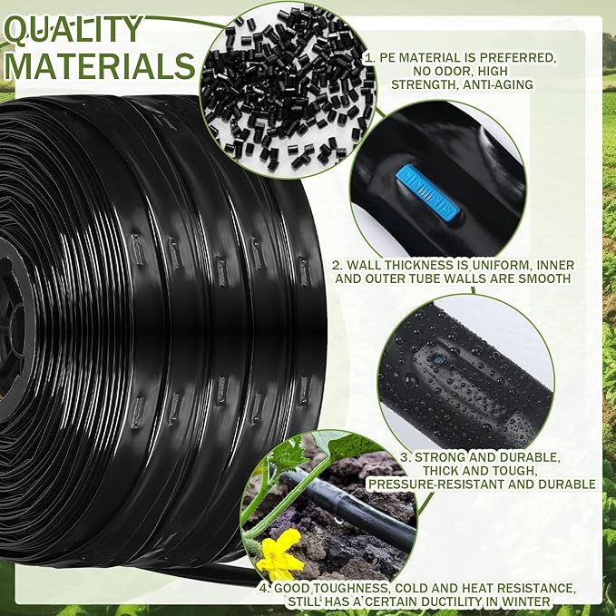 250 ft 5/8 Inch Drip Tape Irrigation Kit Drip Tape 16 Mil 8" Spacing Hose Garden Watering Tubing System Automatic Irrigation Equipment for Plant, Landscape, Yard, Lawn and Farm