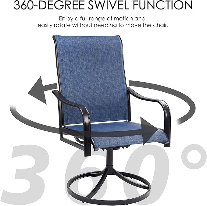 Kozyard Patio Swivel Dining Chairs Set of 2, 360 Swivel Rock Chairs Textilene High Back and Wrought Iron Frame for Poolside Backyard Deck Lawn Garden (NavyBlue, Swivel)