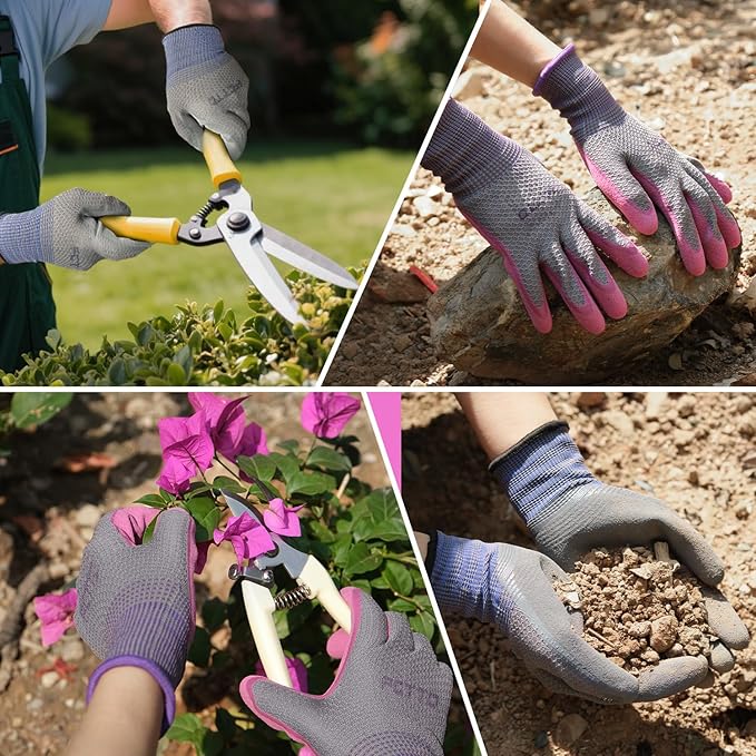 Gardening Gloves for Men 6 Pairs, Garden Gloves for Pruning Flower Rose, Weeding, Digging, Raking, Flower gloves with Rubber coating (Medium, Grey)