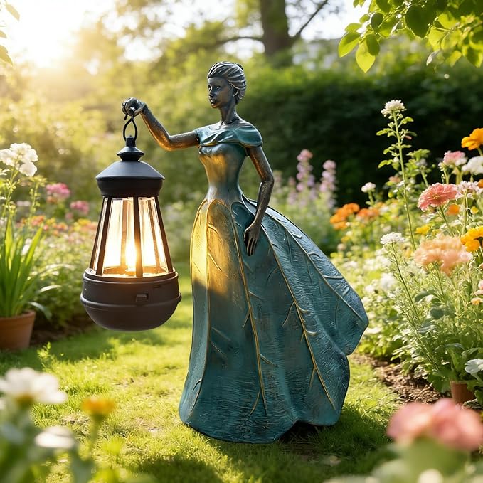 Sheaifun Fairy Garden Statue Solar Garden Decor Resin Fairy Statue with Lights Angel Fairy Decor Outdoor Yard Statues Gardening Gifts for Women 9.5 * 5.5 * 11.5 Inch