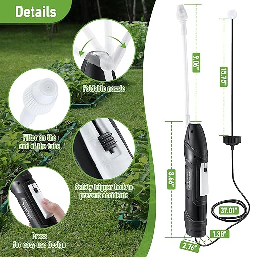 Qualirey Battery Powered Sprayer Wand with Holster, Foldable Nozzle Fits 38mm Cap 1 Gallon Jugs, Electric Weed Bug Ant Killer for Beach Cleaning, Gardening, Lawn and Disinfecting(Black)