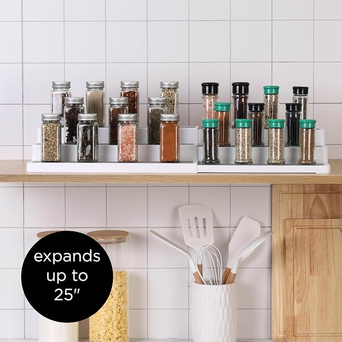 SIMPLEMADE 3-Tier Spice Rack Organizer - Versatile Storage Shelf for Kitchen, Bathroom, Bedroom & Office, Set of 2, Expandable White