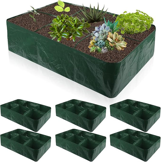 Gerrii 6 Pack 35 Gallon Fabric Raised Garden Beds Rectangle Garden Planting Bed with 6 Divided Grids Drainage Holes 4 Pcs Warehouse Gloves for Vegetables Flowers Tomatoes Herb(Polypropylene, Cotton)