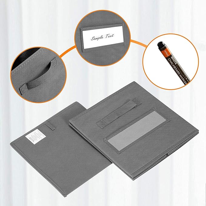 13x13x13 storage cube bins(Set of 8) Fabric storage cubes with 8 Labels Window Cards & a Pen, storage cubes 13x13, Collapsible 13 inch cube storage bins, Cubby Organizer Boxes, Gray