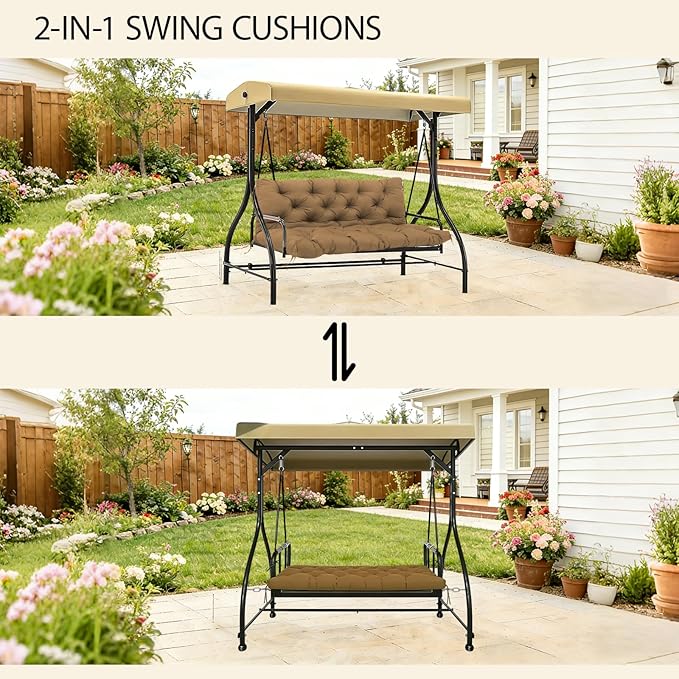 Premium 5" Thicken Porch Swing Cushions Waterproof 3 Seater Replacement Cushions with Backrest and Adjustable Straps, Outdoor Furniture Cushions for Patio, Garden(40×40×5inch)