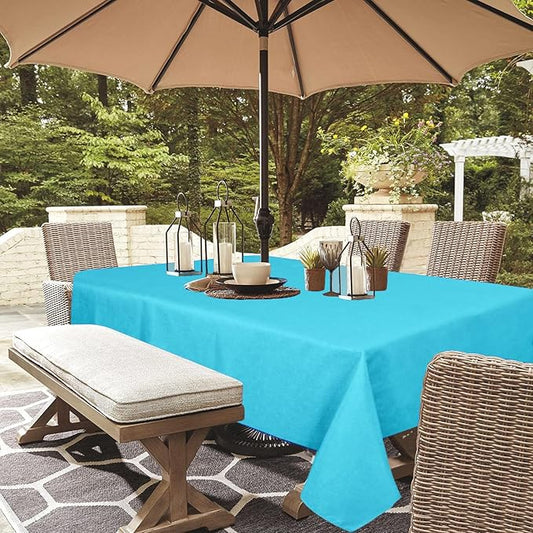 Outdoor Tablecloth Wrinkle-Free Stain Resistant Waterproof Polyester Fabric Table Cover with Zipper Umbrella Hole for Picnic/Party/Dinner/Patio Garden(60×84inch,Zippered,Aqua)