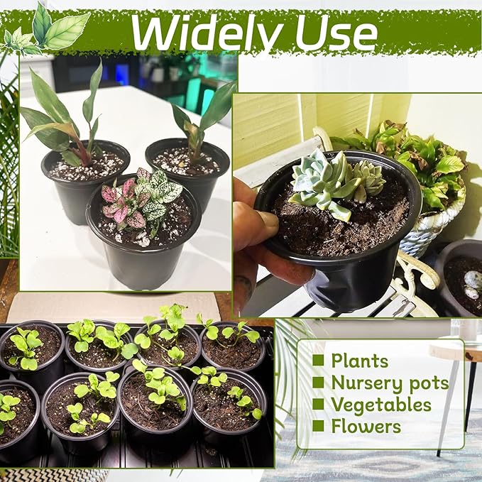 Woozettn 120 Packs Flexible Plastic Nursery Pots,4 Inch Thickened Soft Plastic Pots with Drainage Holes,Garden Seedling Pot for Succulents,Transplanting,Cuttings(Black)