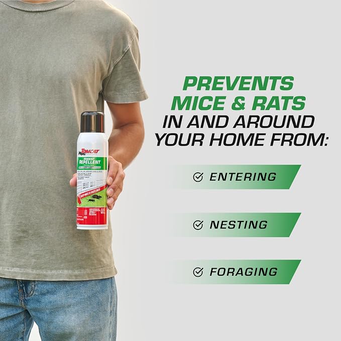 Tomcat Repellents Rodent Repellent Continuous Spray, 14 oz. | Indoor and Outdoor Mouse and Rat Deterrent, No-Stink Cinnamon, Peppermint and Garlic Essential Oil Formula