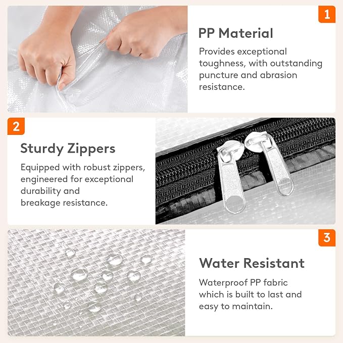 Lifewit 4 Pack Clear Storage Bags, 45L Clothes Organizer with Zipper