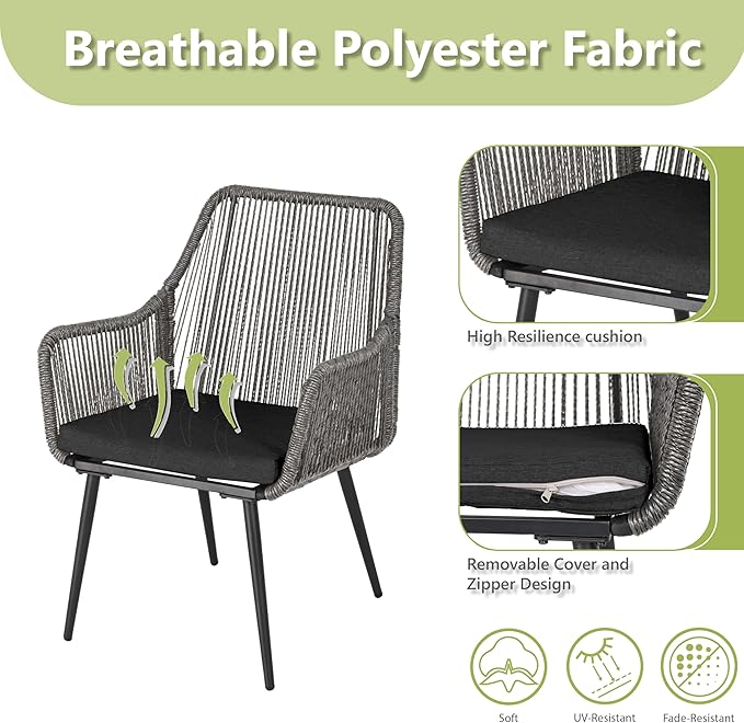 Patio Dining Chairs, Outdoor Dining Chairs with Armrest and Cushion Set of 6, Woven Twisted Wicker Rattan Chair, Modern Indoor Outdoor Seating for Garden, Lawn, Backyard, Grey
