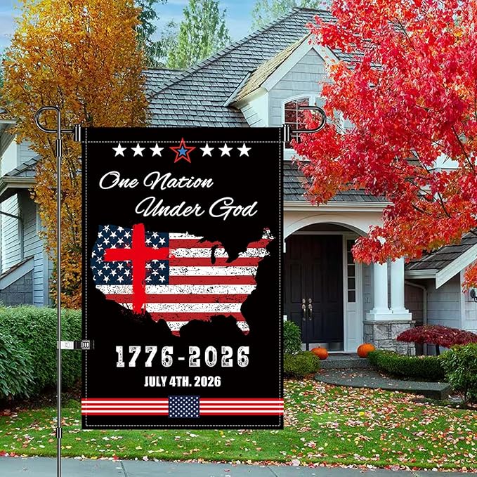 12X18INCH 250th Anniversary USA 1776-2026,Eagle Cross Design One Nation Under God Garden Flag Patriotic Signs Hanging Decor Outdoor Yard Decor (G)