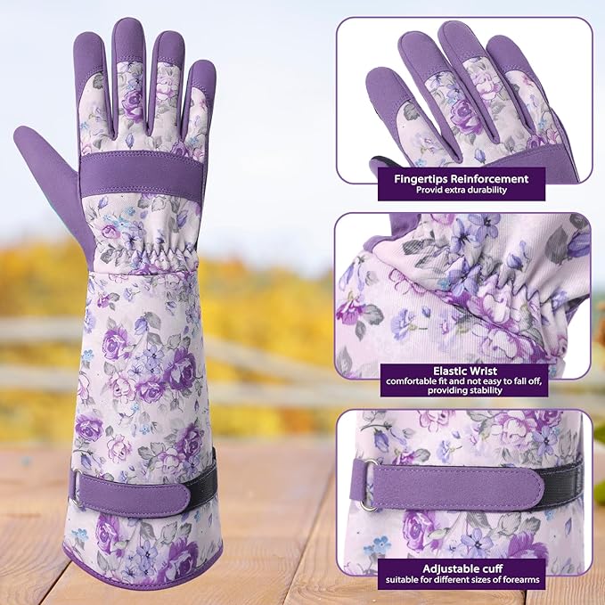 Trifabricy Gardening Gloves for Women, Leather Long Garden Gloves with Grip, Thorn-Proof Puncture-Resistant Work Gloves