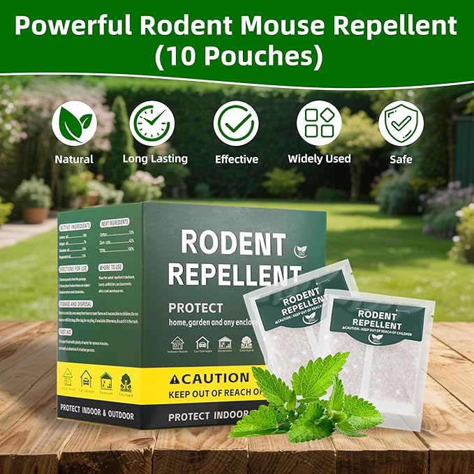 2026 New Mouse Repellent Pouches, Peppermint Oil for Rodent, Mice, Mouse, Rats, Spider, Roach, Insect Control Indoor Outdoor, Pest Deterrent Replace Trap Family & Pet Safe,10Pack
