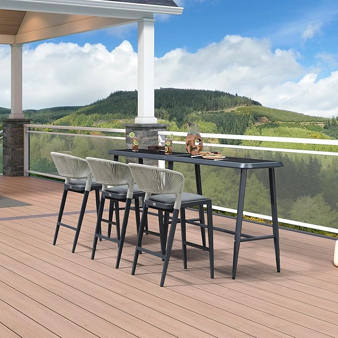PURPLE LEAF Outdoor High Bar Table Rectangular Patio Pub Balcony Table with Waterproof Tabletop, 98” Long for 3 Seats