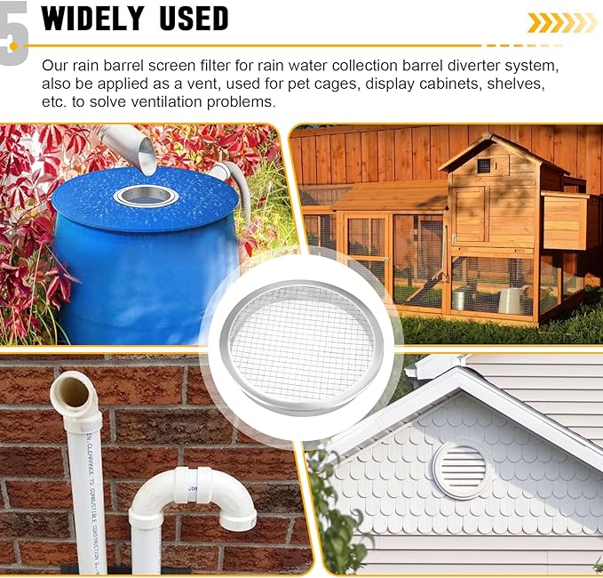 Rain Barrel Screen Filter 6 inch, Cover Vent for Rain Water Collection Barrel Diverter System, Mesh Screen Vent Cover Keep Debris Out of Rain Barrel, 1 Pcs