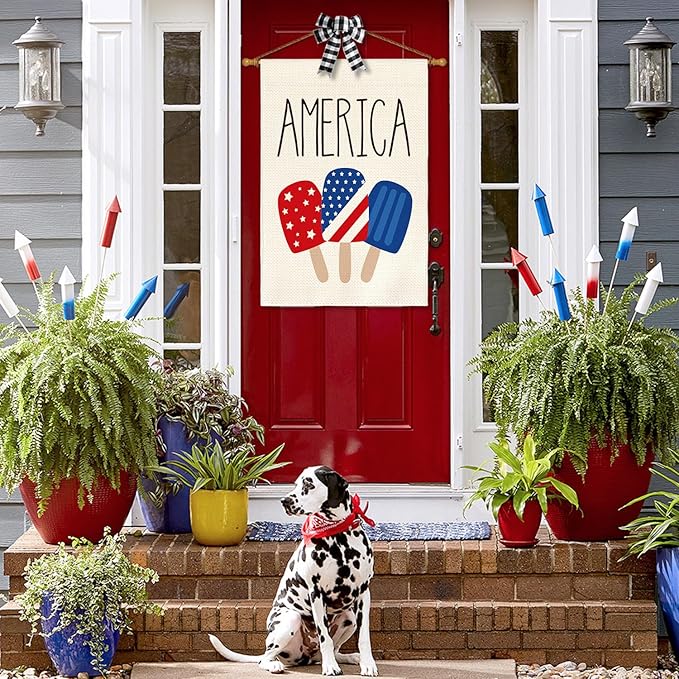 AVOIN colorlife American Stars and Stripes Popsicle House Flag Double Sided Outside, USA Patriotic 4th of July Independence Memorial Day Yard Outdoor Decoration 28 x 40 Inch