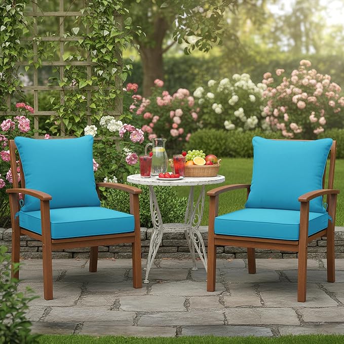 Summsun Outdoor Chair Cushions Set of 2, Waterproof Backrest and Seat Cushion Set for Patio Furniture, Outdoor Replacement Cushions with Removable Cover, 19 x 19 Inch, Teal