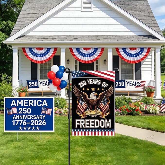250th Anniversary America Garden Flag, 250 Years of Freedom USA Flag with Eagle Design Patriotic Banner Double-Sided Garden Flag