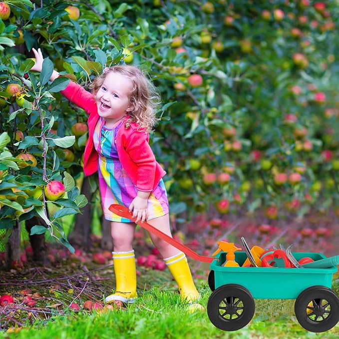 deAO Kids Garden Wagon Wheelbarrow and Gardening Tools Play Set Includes 10 Accessories and 4 Plant Pots,Great Outdoor Toddler Toys Kids Gardening Set