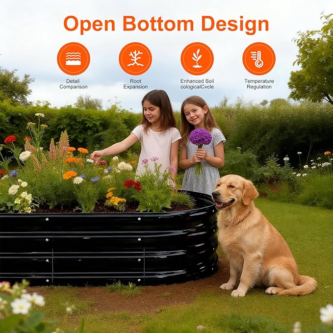Rakukiri Raised Garden Bed Outdoor 2 Sets Oval Large Coating Metal Planter Box with No Heavy Metal for Vegetables, Flowers, Herbs