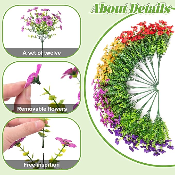 Ammyoo Artificial Faux Hanging Plants Flowers Basket for Spring Outdoor Decoration, Fake Silk Daisy UV Resistant Look Real with Eucalyptus Leaves Summer Outside Decor for Home Patio Garden
