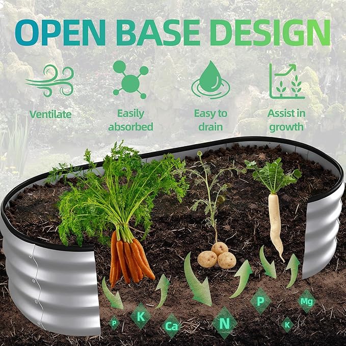 4x2x1 ft Oval Galvanized Metal Raised Garden Beds, Thickened Rust-Proof Flower Beds, Outdoor Plant Planter Boxes(Silver, 1PC)