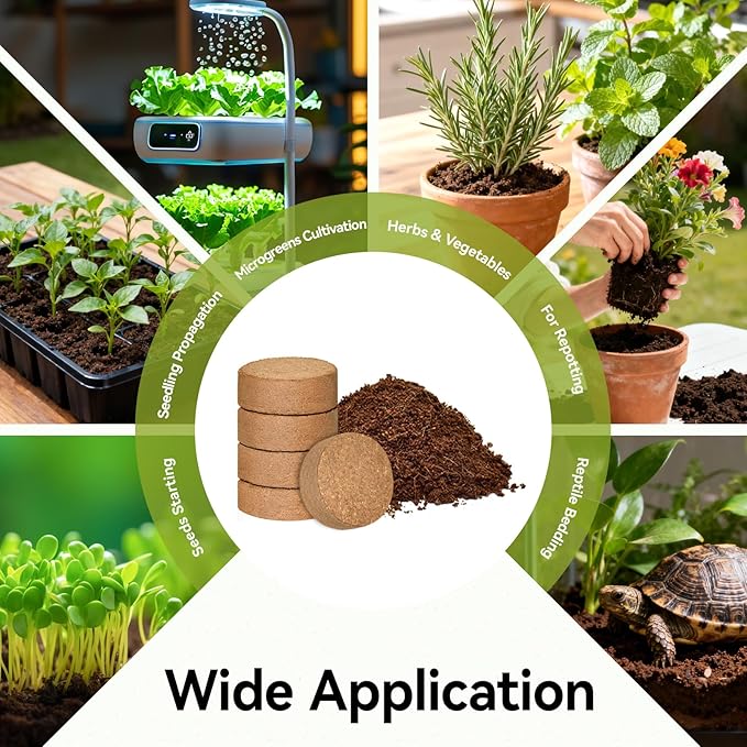 ZeeDix 50 Pack 30mm Organic Coco Coir Seed Starter Pellets, Compressed Coconut Fiber Seed Starter Soil Discs Potting Soil Mix for Indoor Outdoor Plants, Herbs Houseplants Bonsai Vegetables Flowers