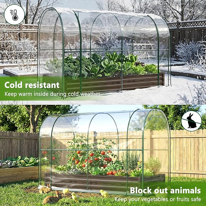 DoCred Galvanized Raised Garden Bed with PVC Cover, 84.6" x 45.3" x 47.2" Metal Planter Bottomless Box w/ Roll-Up Window, Mini Greenhouse Tent for Outdoor Growing Vegetables Flower Fruit
