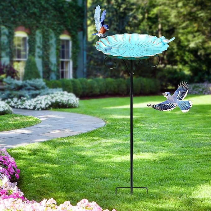 VCUTEKA Bird Baths for Outdoor, Metal Garden BirdBath with Bird Statue and Detachable Bird Bath Bowl for Yard Patio Lawn Decor