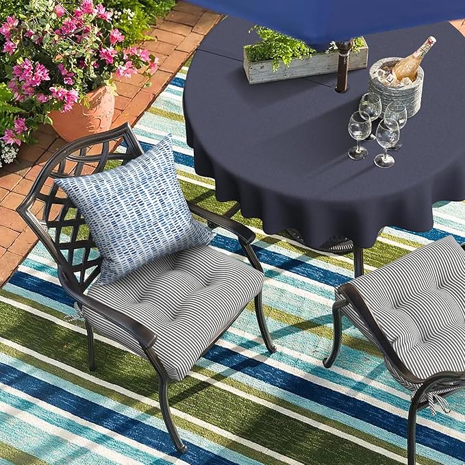 DYTXIII Set of 2 Outdoor Chair Cushions 19"x19"x4", Water Repellent Tufted Patio Seat Cushions with Ties, Thick Replacement Pads for Wicker Dining Chairs, Patio Furniture, Stripe Grey