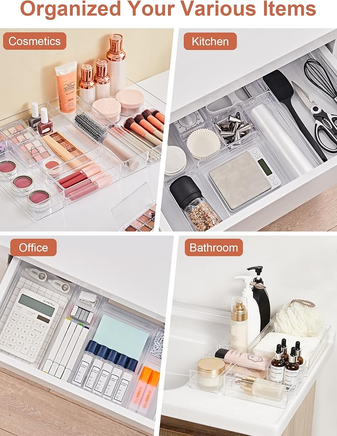 SMARTAKE 30-Piece Drawer Organizer with Non-Slip Silicone Pads, 7-Size