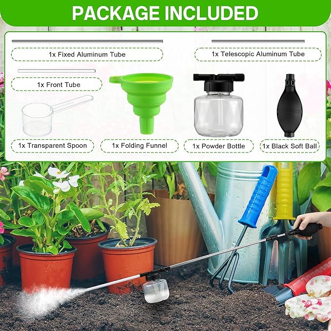 Qualirey Diatomaceous Earth Powder Duster, Extendable 16.5" to 26.2" Bulb Sprayer Pesticide, Powder Duster for Pest Control with 8.8OZ Bottle, Garden Sprayer for Organic Gardening Agricultural Supply