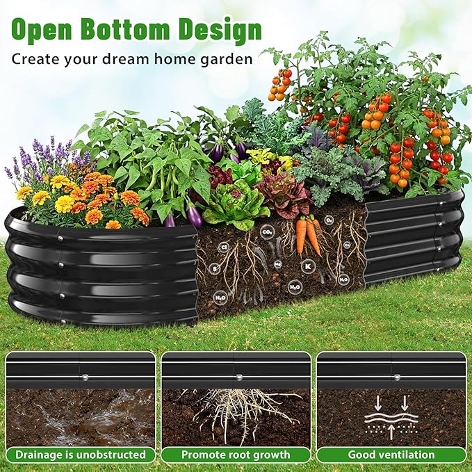 Oval Raised Garden Bed, 5 x 2 x 1FT, Galvanized Steel Planter Box with Wave-Shaped Metal Panels Painted for Outdoor Flower,Tree,Herb & Vegetable Garden (Black, 60X24X12 inches)