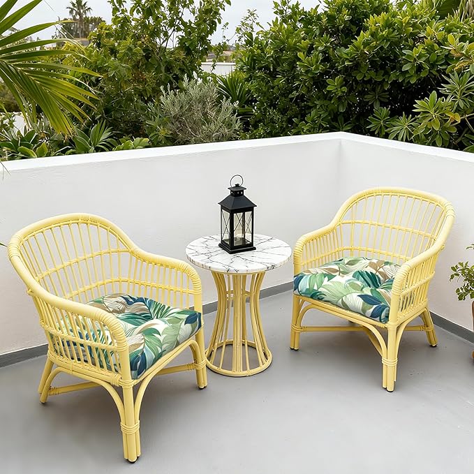 LVTXIII Outdoor U-Shaped Wicker Seat Cushion, Decorative Tufted Chair Pads Round Back Seat Cushion Set for Patio Garden Home Office Furniture, 19"x19"x4", 2 Pack, Lush Leaf Green