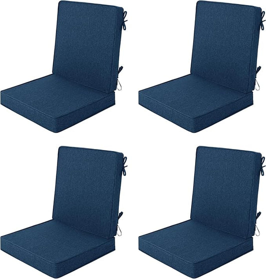 Outdoor Chair Cushions, Water-Resistant & Fade-Resistant, Patio Furniture Lawn Dining Chair Seat Replacement with Mid Back, Ties Zipper, Removable Cover, 18 x 16.5 Inch, Set of 4, Navy Blue