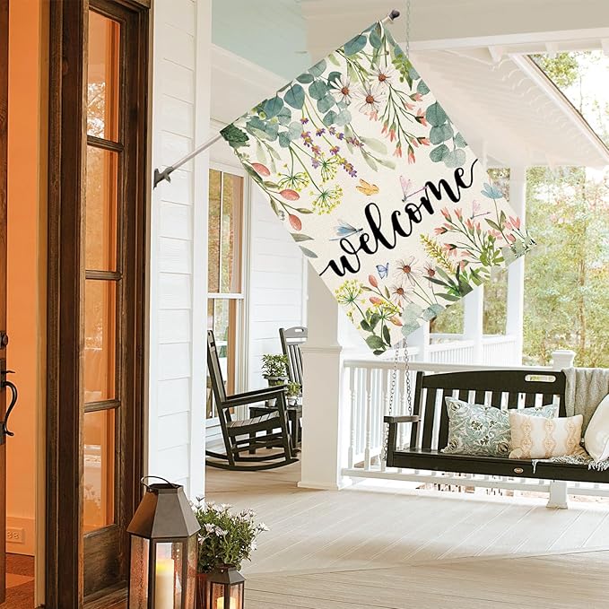 AVOIN colorlife Spring Daisy Flowers House Flag 28 x 40 Inch Double Sided, Seasonal Welcome Yard Outdoor Flag