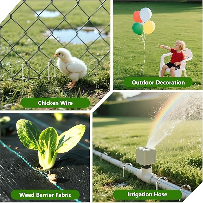 AAGUT 4 Inch Landscape Stakes 80 Pack Garden Drip Irrigation Tubing Stakes Heavy Duty 14 Gauge Galvanized Ground Staples Lawn U Hooks for Soaker Hose, Chicken Wire, Chain Link Fence, Dog Fence