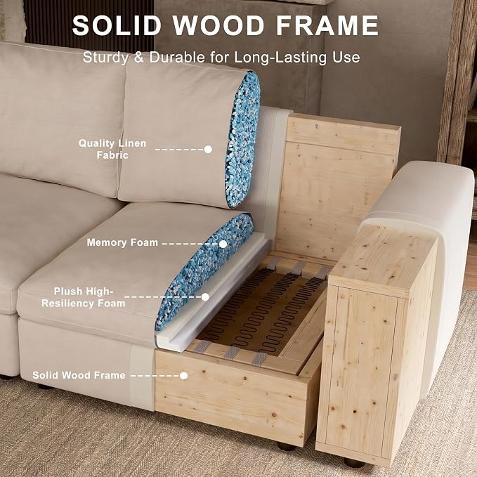 Cloud Sectional Couch with Washable Cover, Wide Deep Seat Modular Sectional Sofa for Living Room, Only Single Seat, Off-White