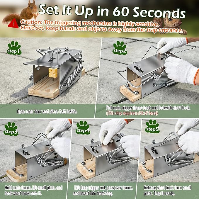 Squirrel Traps, Outdoor Heavy-Duty Squirrel Traps, Rodent Trap for Patios, Squirrel Trap for Outdoor Use, Garden Use-1 Pack