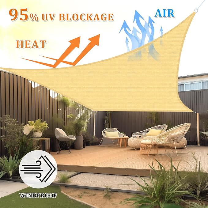 Shade&Beyond Rectangle 20'X20' Sun Shade Sail Sand Permeable Sand Canopy for Patio Garden Yard Deck Pergola (We Make Custom Size)
