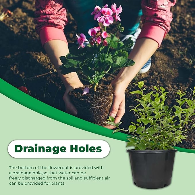 10-Pack 2 Gallon Short Black Nursery Pot Planter Grower Flower Pot Garden Seedling Planters Containers, Plastic Injection Molded Pots with Drainage Holes for Outdoor Indoor Plants