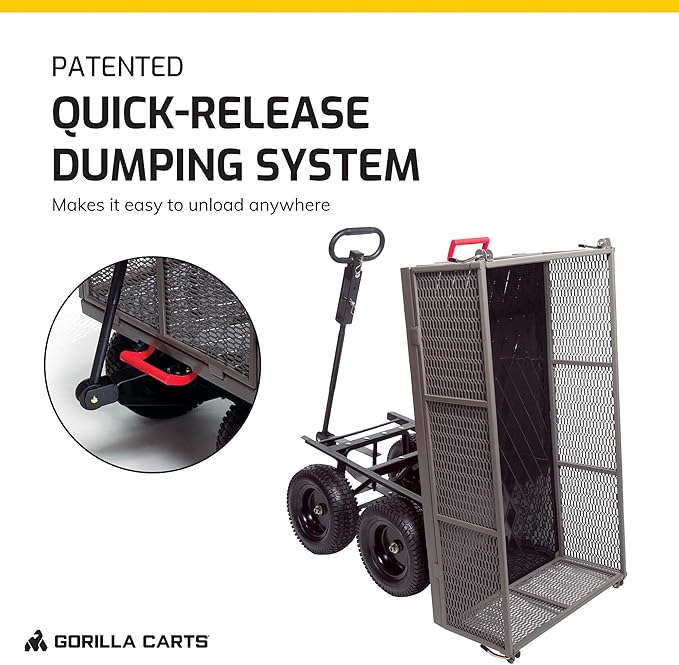 Gorilla Carts Steel Dump Cart, 5 Cu Ft Bed, 1200 lb Load Capacity, Gray – Towable Heavy-Duty Outdoor Utility Wagon with Removable Side Panels for Yard, Lawn, Garden or Landscaping