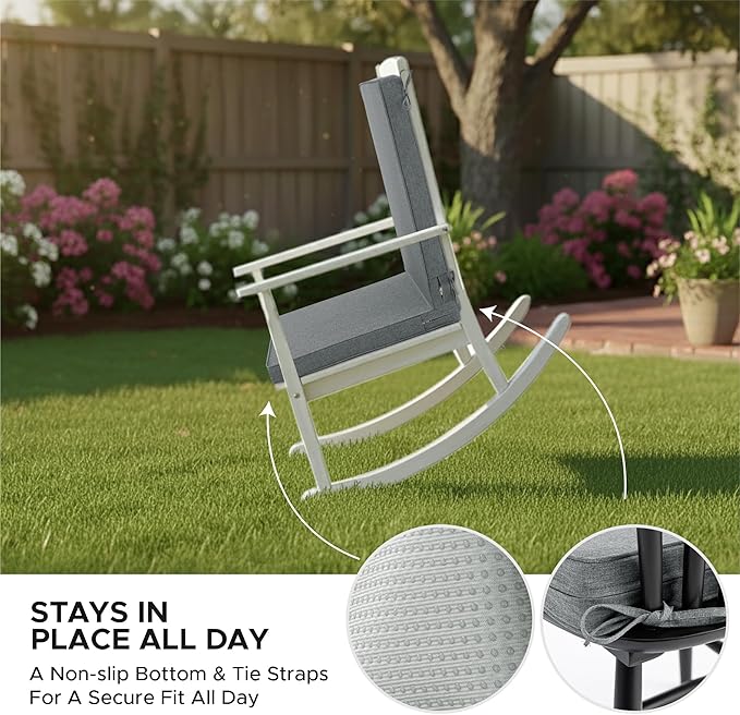 Outdoor Chair Cushions 20x20, Water-Resistant & Fade-Resistant, Patio Furniture Lawn Dining Chair Seat Replacement with High Back, Ties Zipper, Removable Cover, Set of 4, Dark Grey