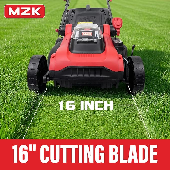 MZK 40V 16" Electric Lawn Mower, 2-in-1 Brushless Cordless Lawn Mower, Walk-Behind Push Mowers with 5-Position Height Adjustment, 2 x 4.0Ah Batteries & Charger Included, LM16B011