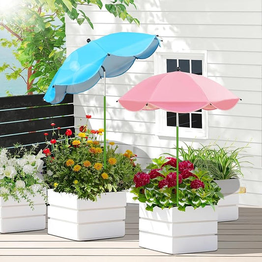 MJZ 2 Pack Large Plant Umbrellas for Outdoor Plants, 26" Garden Umbrella for Plants with Adjustable Angle, Plant Umbrella Provide Shade for Outdoor Plants Flower Pot Planting Beds (Pink, Blue)