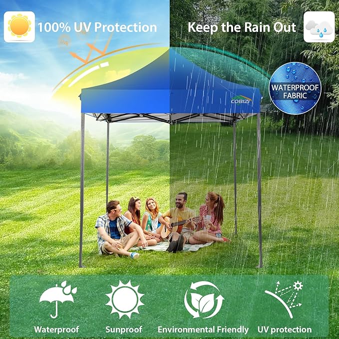COBIZI 6.6x6.6 Pop up Canopy Tent 6.6x6.6 Canopy No Sidewall Waterproof Heavy Duty Commercial for Parties Outdoor Garden Gazebo Tent, Carry Bag with Wheel(6.6x6.6ft No Sidewalls, Blue)
