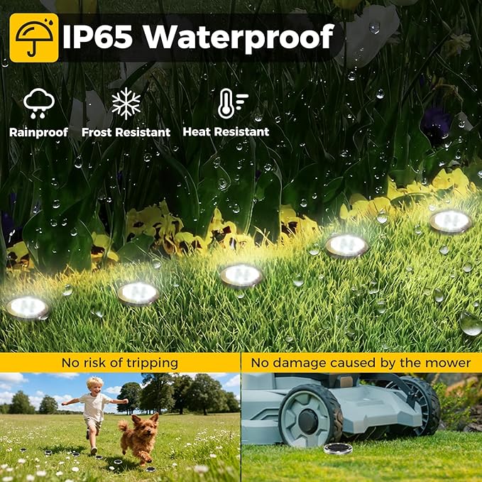 16 Pack Solar Ground Lights Outdoor, 8 LED Mini Flat Solar Disk Lights, IP65 Waterproof Anti-Rust Disc Light, Landscape Lighting for Garden Pathway Yard Walkway Driveway Lawn,Cool White
